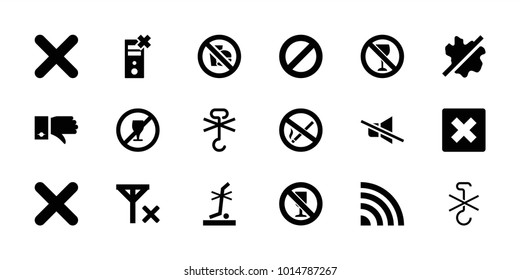 No icons. set of 18 editable filled no icons: cancel, signal, cross, dislike