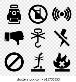 No icons set. set of 9 no filled icons such as dislike, prohibited, camera printing photo