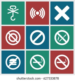 No icons set. set of 9 no filled icons such as prohibited, cross