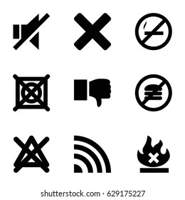 No icons set. set of 9 no filled icons such as cross, dislike