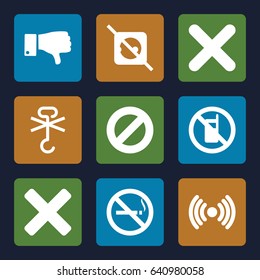 No icons set. set of 9 no filled icons such as dislike, cross, signal