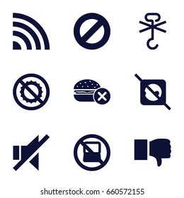 No icons set. set of 9 no filled icons such as dislike, signal