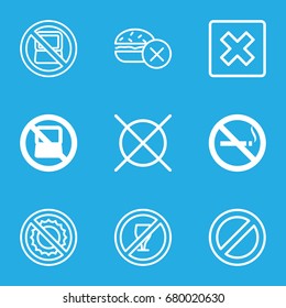 No icons set. set of 9 no filled and outline icons such as prohibited