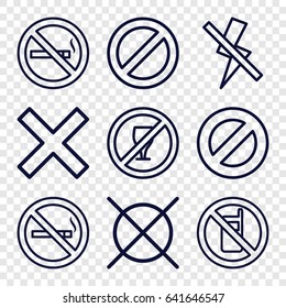 No icons set. set of 9 no outline icons such as prohibited