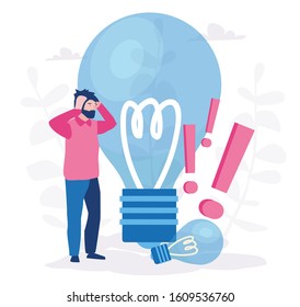 No idea concept, Bad idea, bad solution, failed, no light bulb and businessman. Vector illustration for web banner, infographics, mobile.