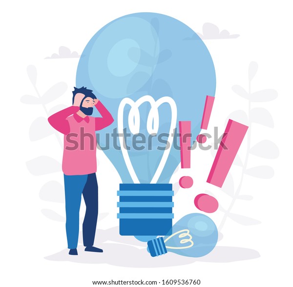 No idea concept, Bad idea, bad solution, failed,\
no light bulb and businessman. Vector illustration for web banner,\
infographics, mobile.