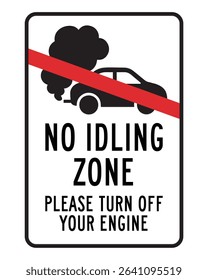 No Idling Zone Sign – Air Pollution Reduction Notice, Vehicle Emissions Control, Environmental Protection Warning, Fuel Conservation Reminder