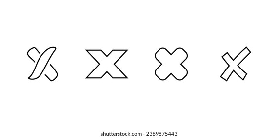 No hay juego de línea de marca de marca de verificación de signo incorrecto Representa rechazo. Concepto de elección erróneo. Cancelar error Detener desaprobar símbolo negativo Vector Ilustración Declinar trazo editable cruzado en fondo blanco