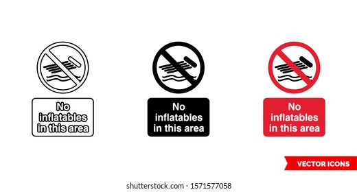 No inflatables in this area prohibitory sign icon of 3 types: color, black and white, outline. Isolated vector sign symbol.