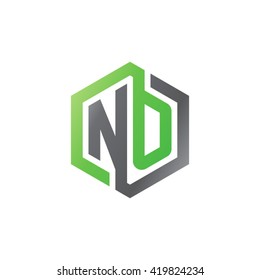 NO initial letters looping linked hexagon logo black gray green
