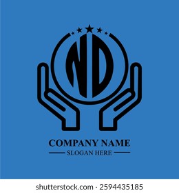 NO initials held within hands, symbolizing trust and protection. The circle represents unity, while stars highlight excellence and ambition.
