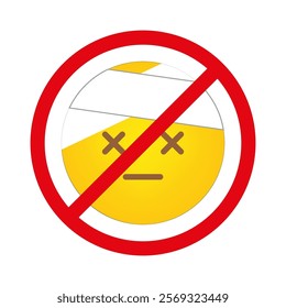 No injury emoji. Banned sad face. Crossed out injured smiley. Vector illustration.