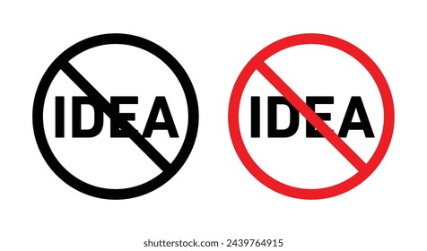 No Se Permite Pensamiento Innovador. Símbolo negro y rojo para la prohibición de la innovación