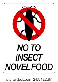 No to insect novel food,  ban sign with insect and text below. It refers to controversial EU plan to promote insects as food.