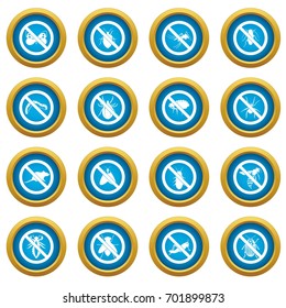 No insect sign icons blue circle set isolated on white for digital marketing