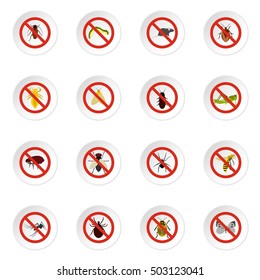 No insect sign icons set. Flat illustration of 16 no insect sign vector icons for web