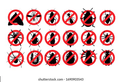 No insects, ban parasites, stop pest. 15 pests. Ban logo vector
