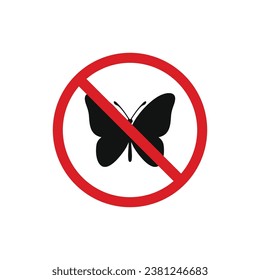 No insects icon sign symbol isolated on white background. Butterfly prohibition icon