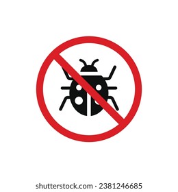 No insects icon sign symbol isolated on white background. Lady bug prohibition icon