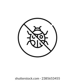 No insects line icon sign symbol isolated on white background. Lady bug prohibition line icon