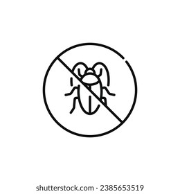 No insects line icon sign symbol isolated on white background. Cockroach prohibition line icon