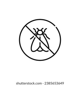 No insects line icon sign symbol isolated on white background. Fly prohibition line icon