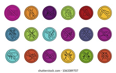 No insects sign icon set. Color outline set of no insects sign vector icons for web design isolated on white background