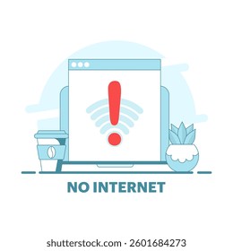 No Internet Concept. No connection, no internet, searching for wireless network signal on device. Suitable for background, landing page, advertising illustration. Flat design illustration.