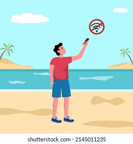 No hay conexión a Internet en la playa de diseño plano.