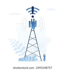 Keine Internetverbindung mit Kommunikationsturm. Wireless-Signal nicht verfügbar, Wi-Fi hat kein Internet. Probleme mit dem Netzwerk, Konzept. Bereich ohne Kommunikation und Funk. Flache Vektorillustration