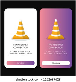 No Internet Connection Empty State for Smartphone App With Traffic Cone Pylon Vector Illustration