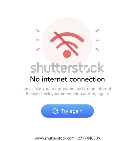 No internet connection error screen UI. vector illustration