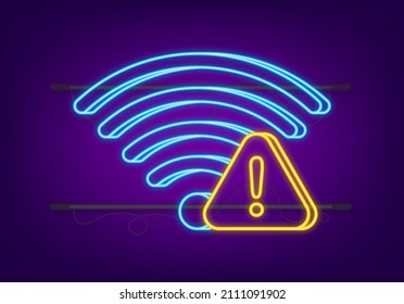 No internet connection found on smartphone. Neon icon. Lost Wireless Connection. No wifi. Vector stock illustration