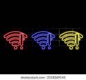 No internet connection found on smartphone. Neon icon. Lost Wireless Connection. No wifi. Vector stock illustration.