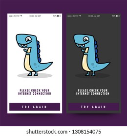 No Internet Connection Interface Design with Cute Dinosaur Vector Cartoon