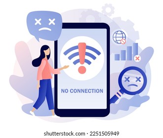 No internet connection on smartphone. Wireless connectivity disconnect. Error connection wifi. No signal network. Modern flat cartoon style. Vector illustration on white background
