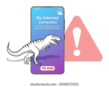 No internet connection on smartphone concept illustration dinosaur offline vector