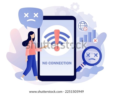 No internet connection on smartphone. Wireless connectivity disconnect. Error connection wifi. No signal network. Modern flat cartoon style. Vector illustration on white background
