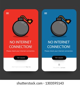 No Internet Connection Page Design With Bomb Illustration 