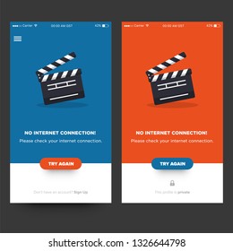 No Internet Connection Page Interface Design with Clapperboard Vector Illustration