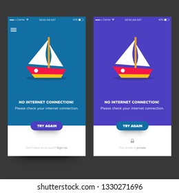 No Internet Connection Page Interface Design with Boat Illustration