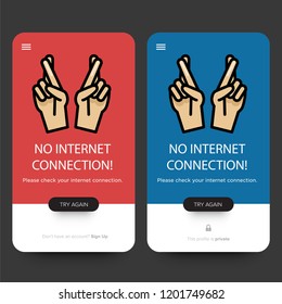 No Internet Connection Page UX Design With Fingers Crossed Vector Illustration for Smart Mobile Phone