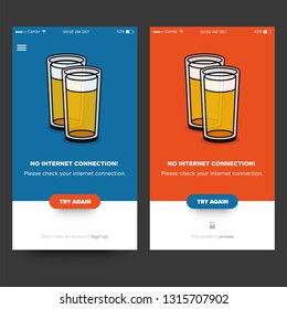 No Internet Connection Page UX Interface Design with Beer Glass Illustration