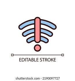 No internet connection pixel perfect RGB color icon. Check router and modem. Wireless network error. Isolated vector illustration. Simple filled line drawing. Editable stroke. Arial font used
