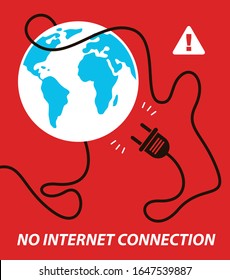 No internet connection vector concept poster or banner with unplugged electrical plug with earth globe.