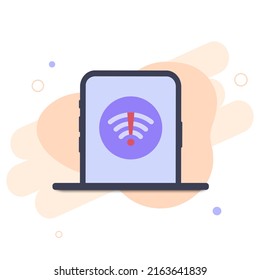 No Internet Connection. Wireless Connectivity Disconnect, Error Connection Wifi. Bad Signal Wifi Wireless Web Page On Screen Smartphone. Flat Design Vector Illustration