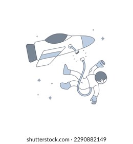 no internet or data error or lost with astronaut or cosmonaut at space lost with spaceship cable wire illustration for ui element empty state
