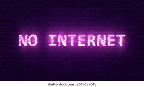 NENHUMA Palavra com Falha na INTERNET. Banner de estilo Cyberpunk do Holograma HUD. Neon Tech Game Over Glitch Background (em inglês). Elemento de design para evento de jogadores técnicos. Ilustração de vetor.