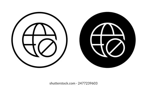Ningún icono del globo de Internet en el círculo negro. Concepto de conexión sin conexión