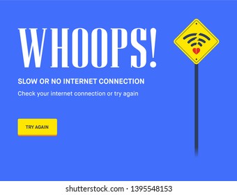 No Internet Webpage design concept. Vector illustration concept of the broken heart and wifi icon. Web Page not loading/opening